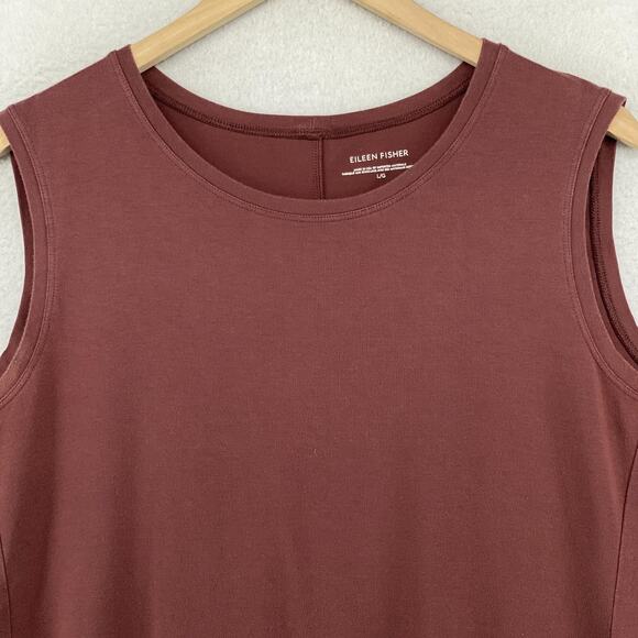 EILEEN FISHER Dress L Stretch Cotton Jersey Shift Tank Mini Sleeveless Brown USA - Picture 4 of 9